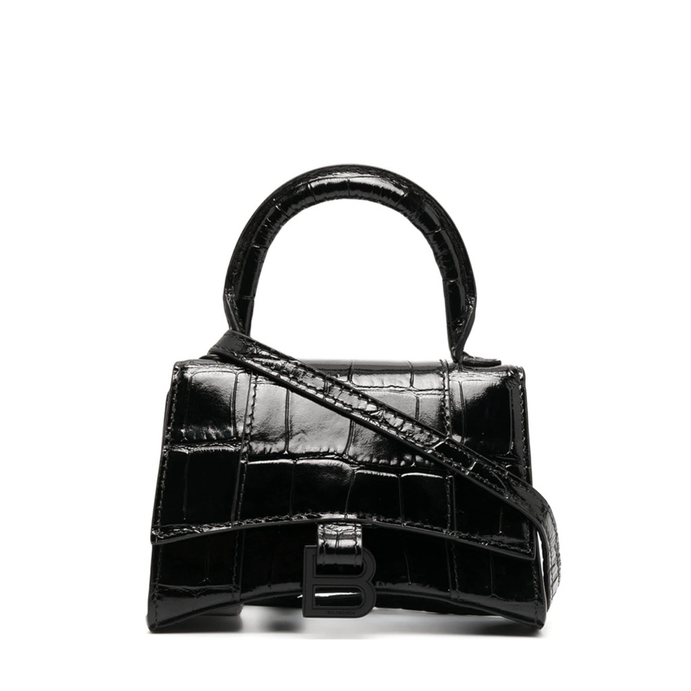 Balenciaga - hourglass micro bag - embossed black leather/ worn once